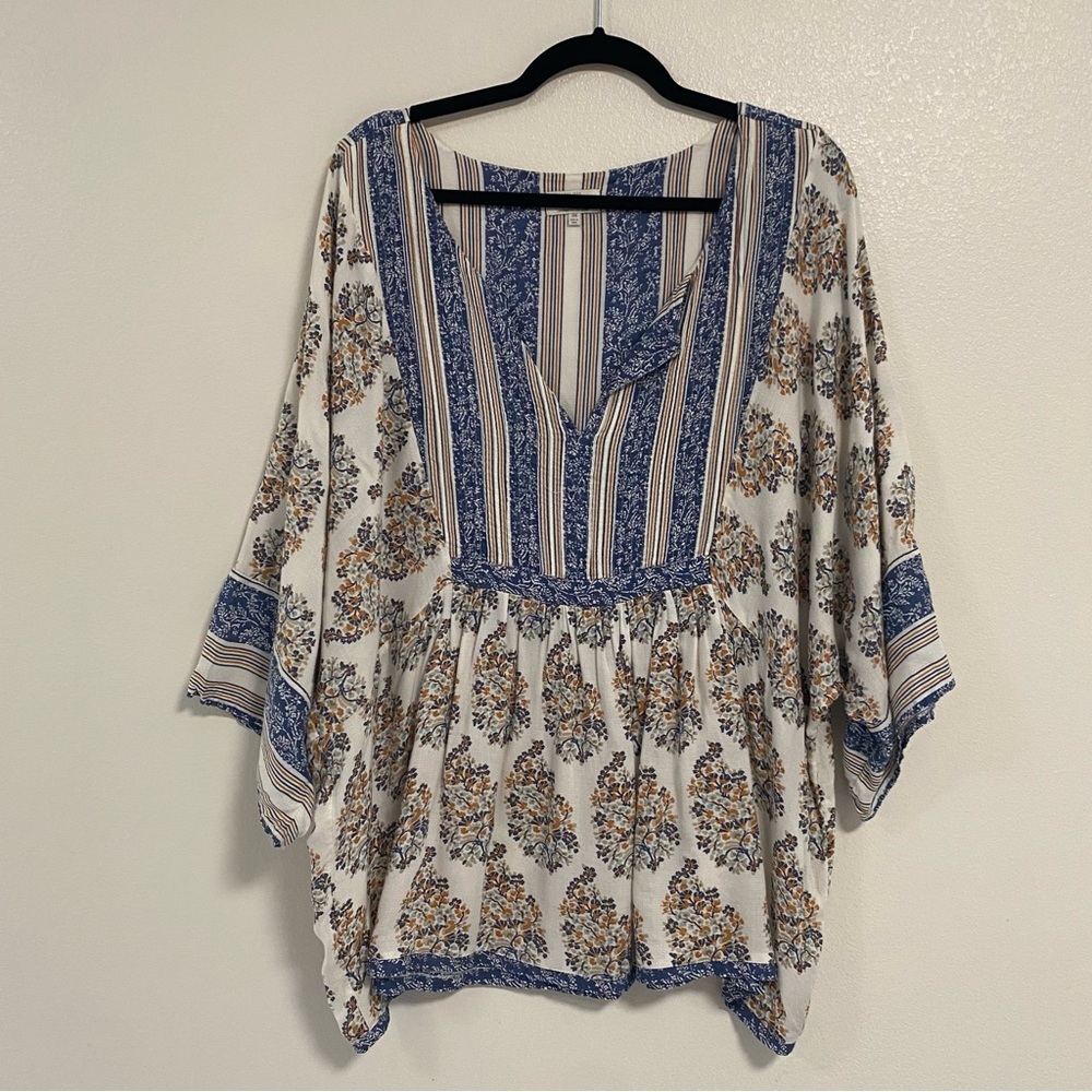 Lucky Brand Blouse Women’s Size 3X floral print Boho dolman blouse top v neck